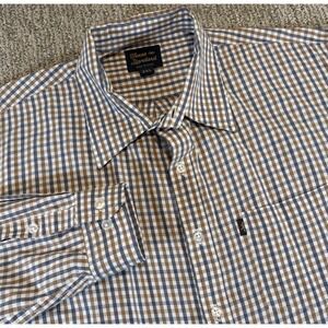 Texas Standard Button Down Shirt Mens 3XL Blue Brown Gingham Plaid Long Sleeve